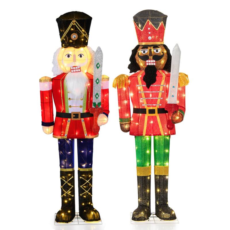 Costway 1/2 PCS 5 FT Lighted Christmas Nutcracker with Glitter Sword,