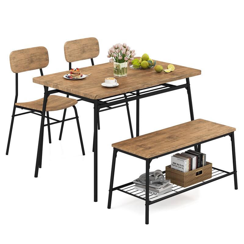 Gymax Dining Table Set for 4 Dining Room Kitchen Table w/ Bench 2