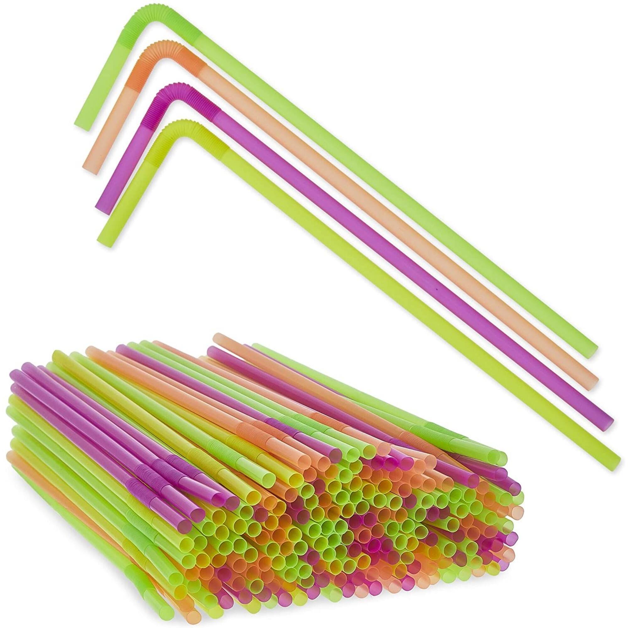 Plastic Drinking Straws, Single Use Bendable Straws (4 Colors, 13 In