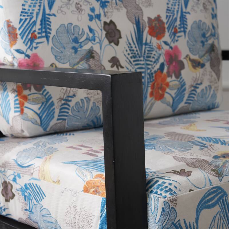 Retro Floral Print Velvet Armchair with Gold Legs and Rubberwood Frame, Ideal for Indoor and Outdoor Use