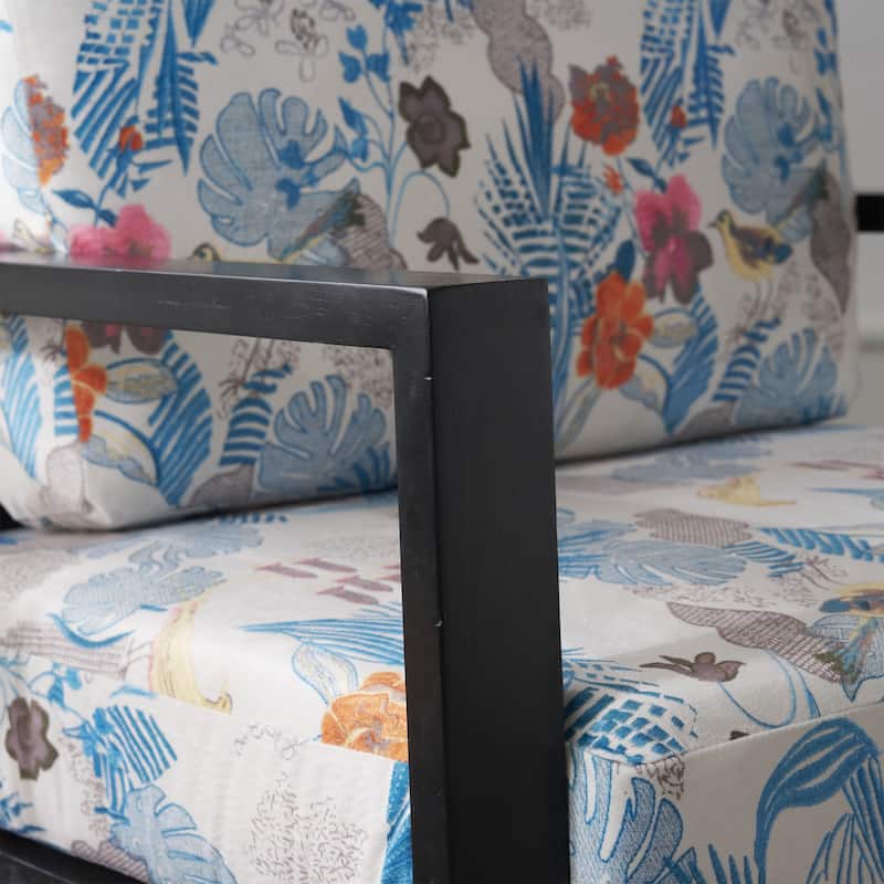 Roomfitters Modern Low Back Floral Velvet Accent Armchair with Gold Metal Legs, Wide Armrests and Pillow Back