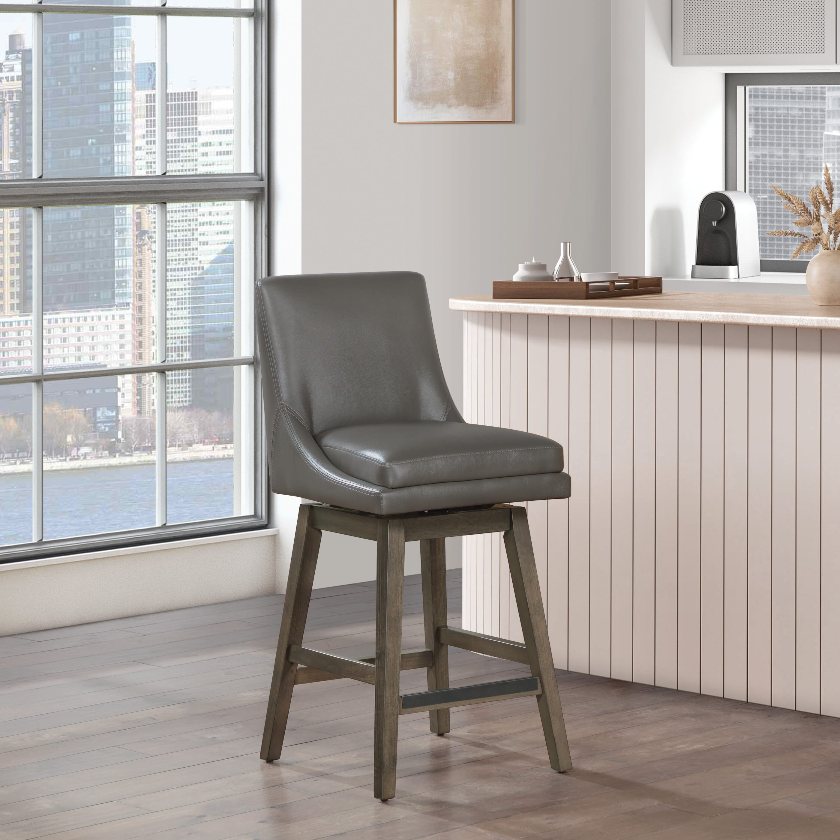 OSP Allingham 27" Swivel Stool with Padded Seat and Leather