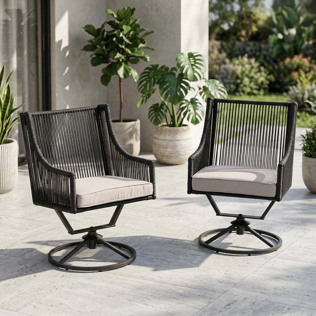 Outdoor Wicker Swivel Chairs with Cushion (Set of 2)