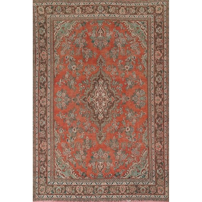 Floral Hamedan Vintage Persian Area Rug Handmade Wool Carpet - 6'6" x 9'10"