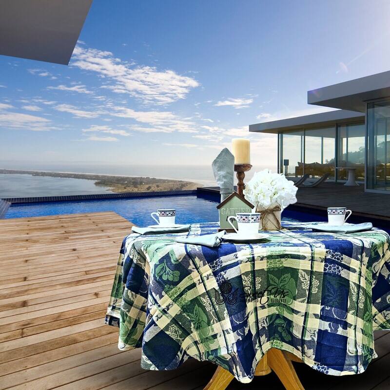 Plaid Jacquard Cotton Delicate Floral Tablecloth Collection - 72-in Round