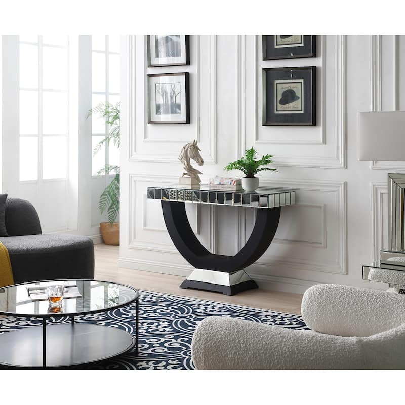 Decor 47 in. Matte Black Rectangle Glass Top Console Table