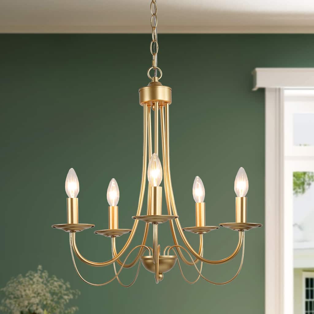 Copper Grove Tirana 5-Light Candle Modern Gold Chandelier Pendant Lights - W18.5"x H23.5"