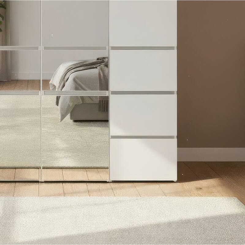 Elise Modular Wood Closet System with Mirror in White - 62.8"D x 17.72"W x 70.9"H