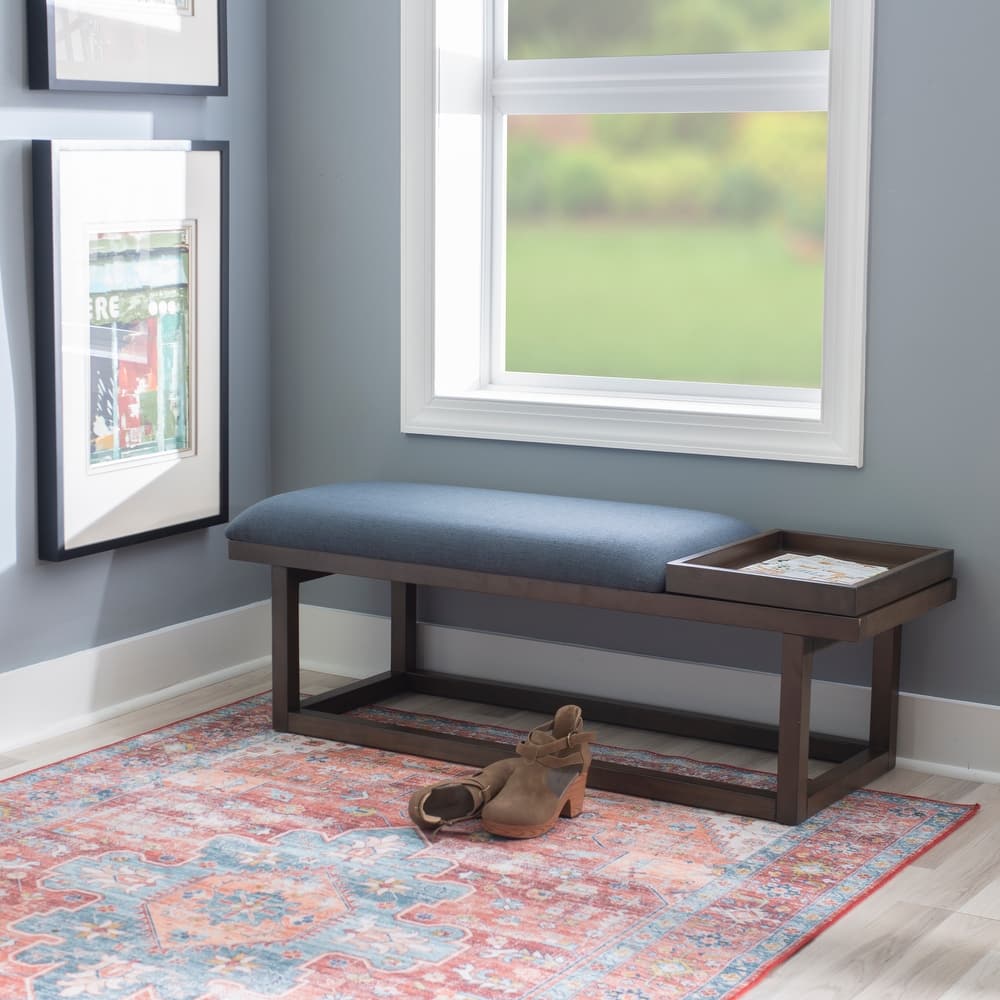 Aliza Upholstered Solid Wood Bench with Tray