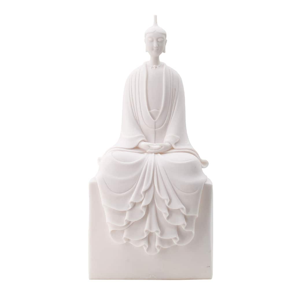 Sitting Sculpture, Peaceful Meditation Gesture, White Resin 19 Inch