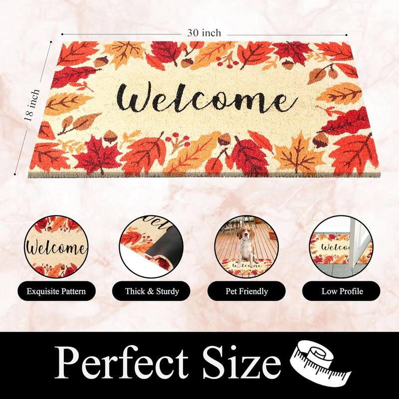 A1HC Natural Coco Coir Door Mat with Heavy Duty Non-Slip PVC Backing - 18" x 30" - Easy to Clean