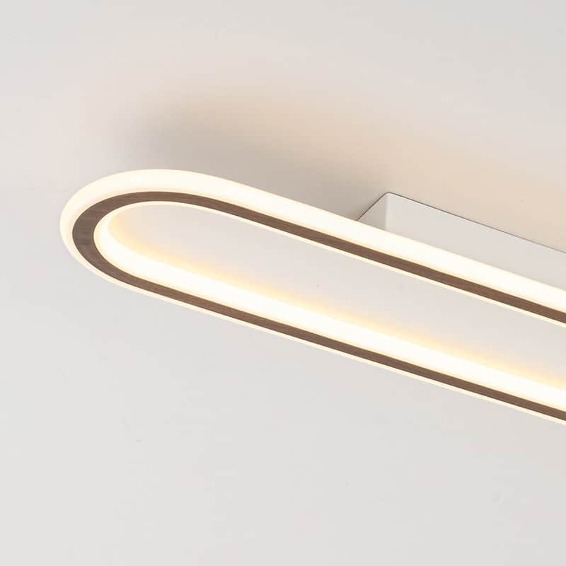 Scandinavian Linear Wood Ring Dimmable LED Flush Mount Light
