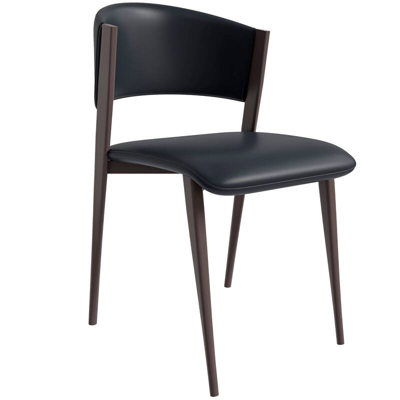 Aspen Dining Chair with Leather Seat in Black Metal by LeisureMod - Black
