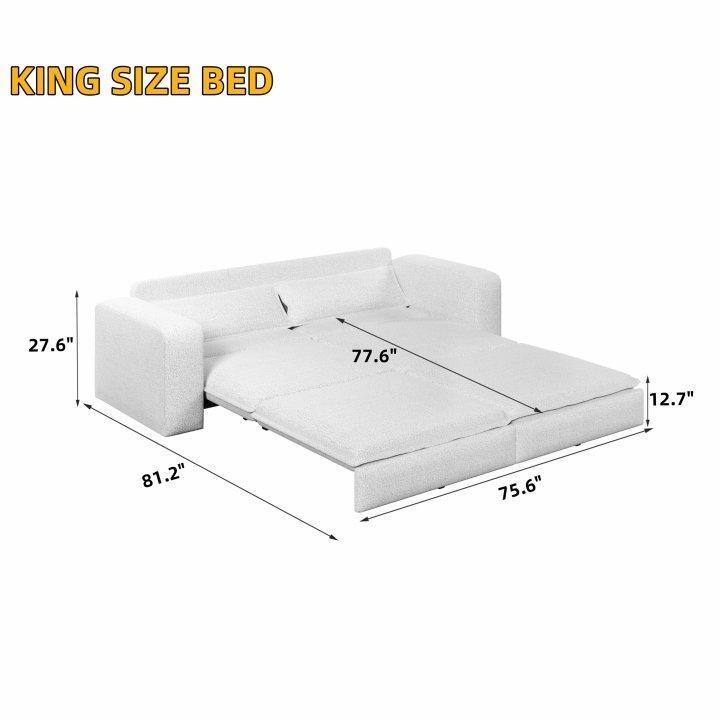 93" King Sleeper Sofa Bed - 3-in-1 Convertible Couch with Chaise Lounge, 2 Pillows, for Living Room, Office