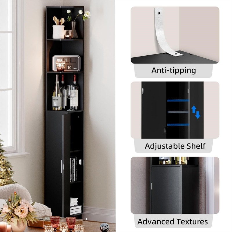 74.8" Tall Corner Cabinet with Door - Compact Storage