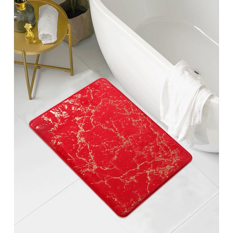 Galactic Faux Rabbit Fur Foam Rug Mat 20" x 40" Runner - 17" x 24" - Red/Gold