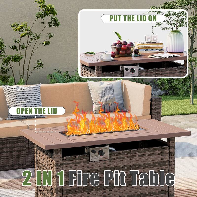 AOXUN Wicker Rattan Outdoor Sectional Sofa Set with Coffee Table