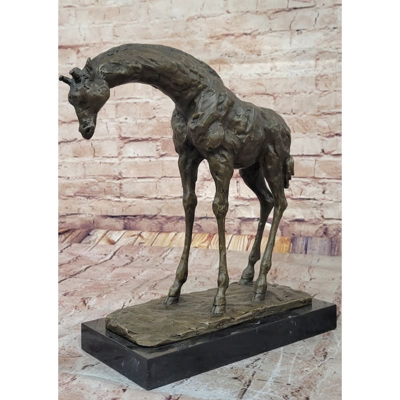 Milo Giraffe Bronze Sculpture – Graceful African-Inspired Art On Marble Base