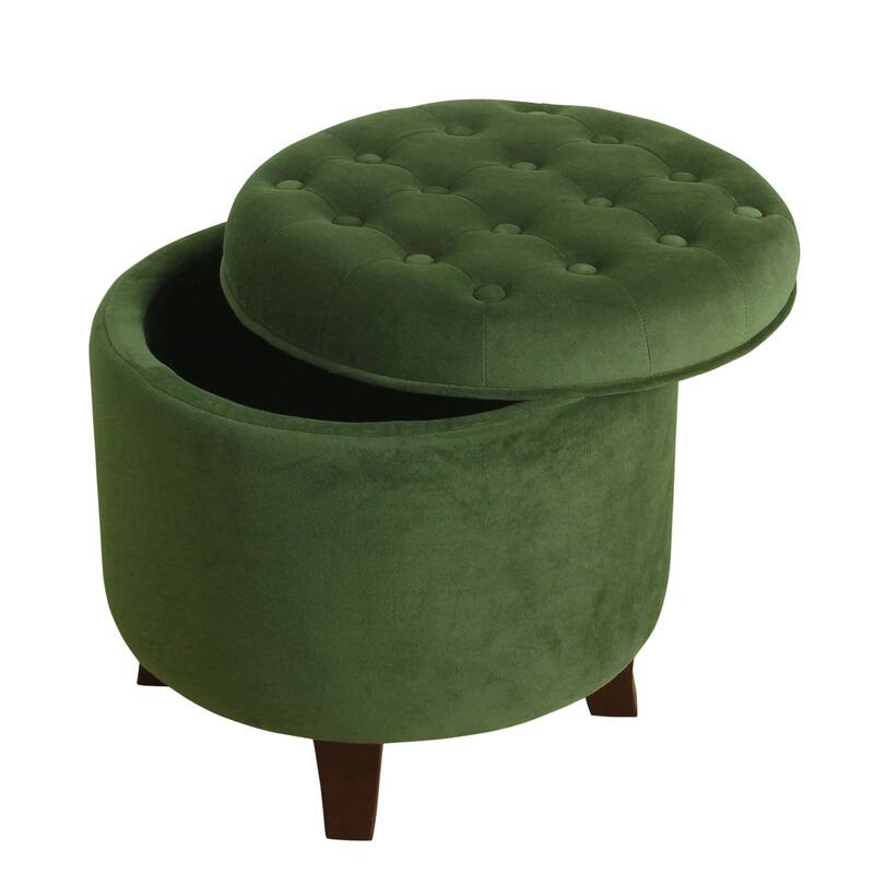 Carbon Loft Hackback Velvet Forest Green Round Storage Ottoman