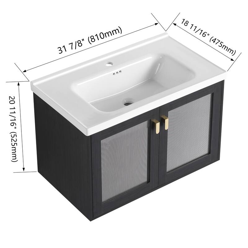 Bathroom Vanity With Sink In 28/32 Inch, Floating/Freestanding Bathroom Vanity With Soft Close Door