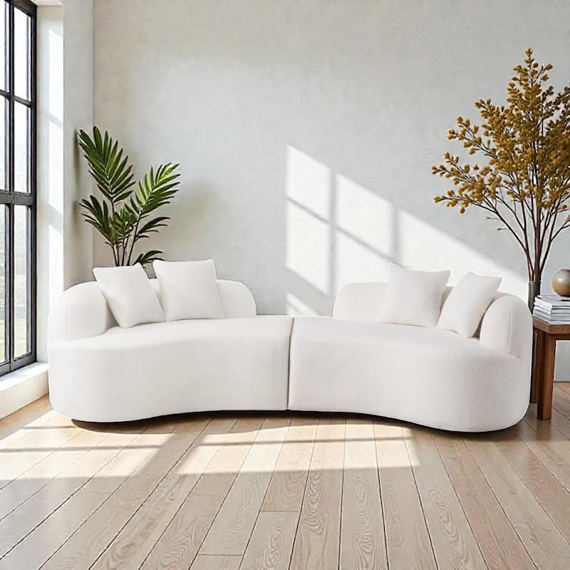 Curved Four Seater Compression Sofa 106.7", Teddy Velvet Cloud Couch, No Assembly Sofa for Apartments