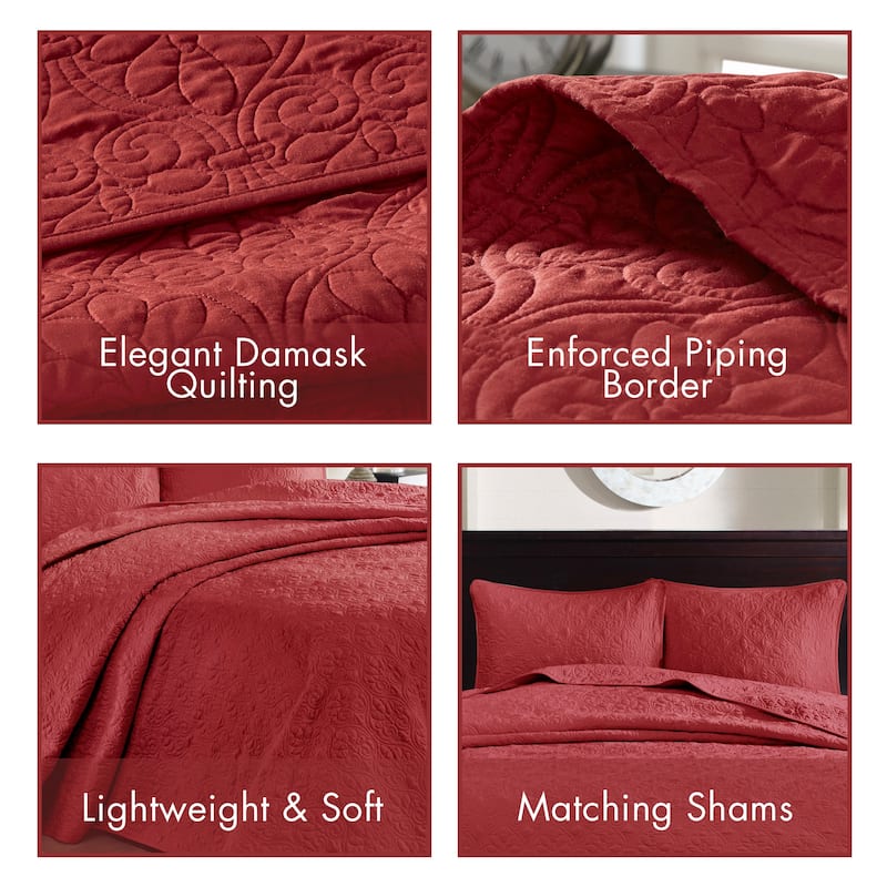 Madison Park Mansfield Reversible Oversized 3-piece Solid Texture Bedspread Quilt Set with Matching Shams