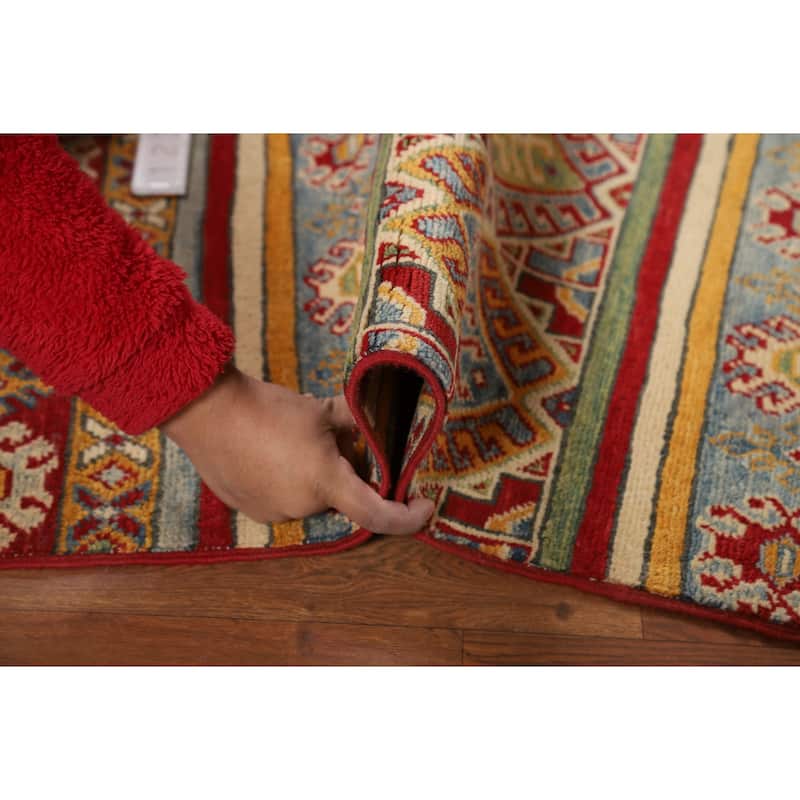 Multi-Color Geometric Kazak Foyer Rug Hand-Knotted Wool Carpet - 2'6"x 4'0"
