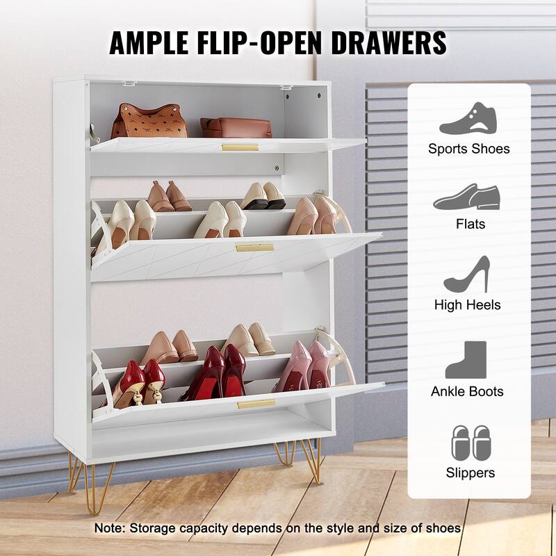 Shoe Cabinet with Flip Drawers, Shoe Storage Cabinet for Entryway, Free Standing Shoe Storage Organizer