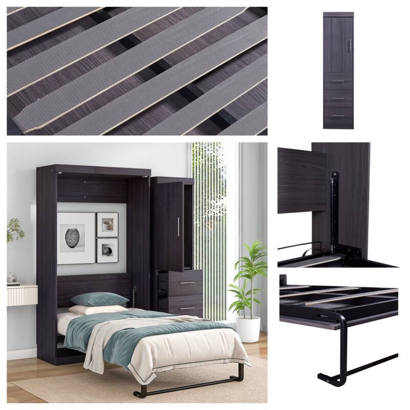 Twin Size Storage Murphy Bed with Wardrobe and Drawers