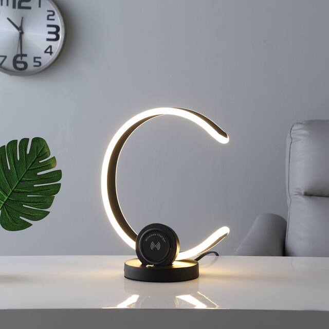 13.25" in Modern C Shape LED Red Table Lamp - Black