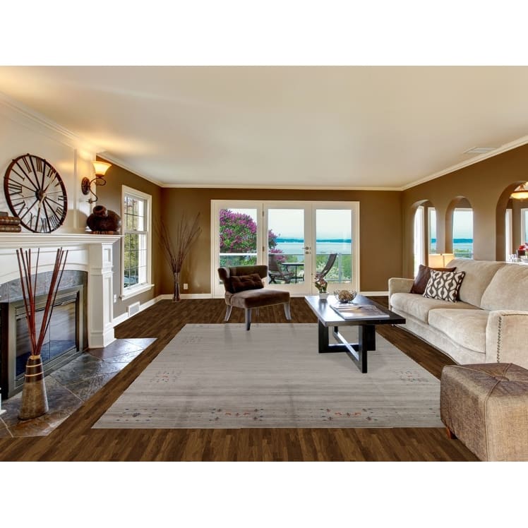Tribal Gray Gabbeh Area Rug Handmade Wool Carpet - 7'11" x 12'1"