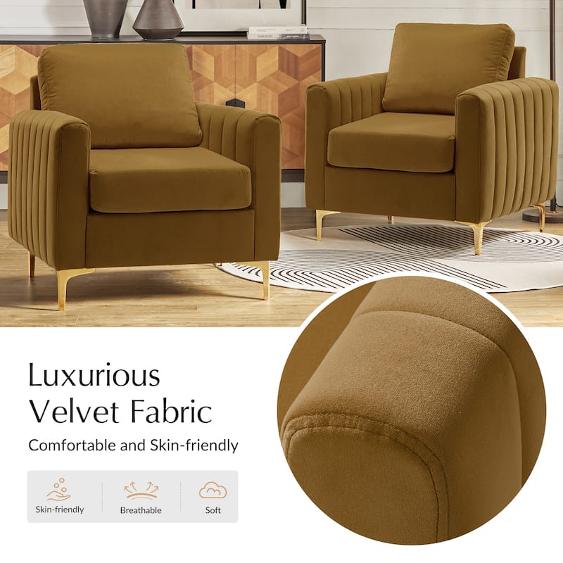 Ganymedes Modern Velvet Accent Arm Chair with Golden Legs and Removable Cushion by HULALA HOME