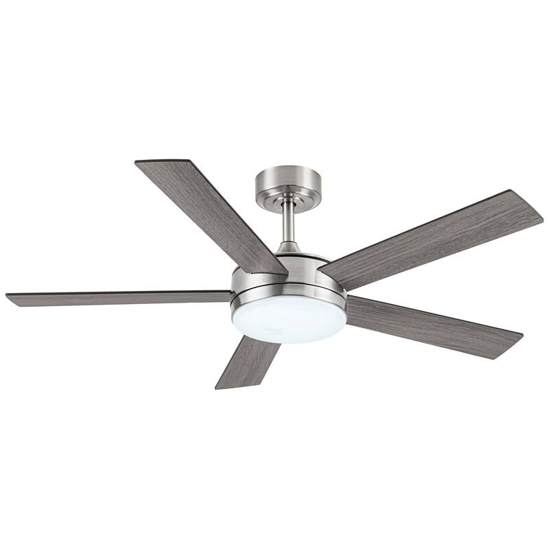 48" Modern Wood Reversible 5-blade Brushed Nickel LED Ceiling Fan with Remote