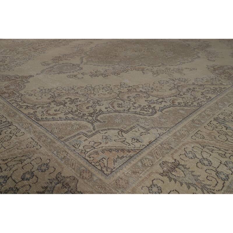 Tabriz Persian Vintage Rug Handmade Oriental Beige Wool Carpet - 9'6" x 12'10"
