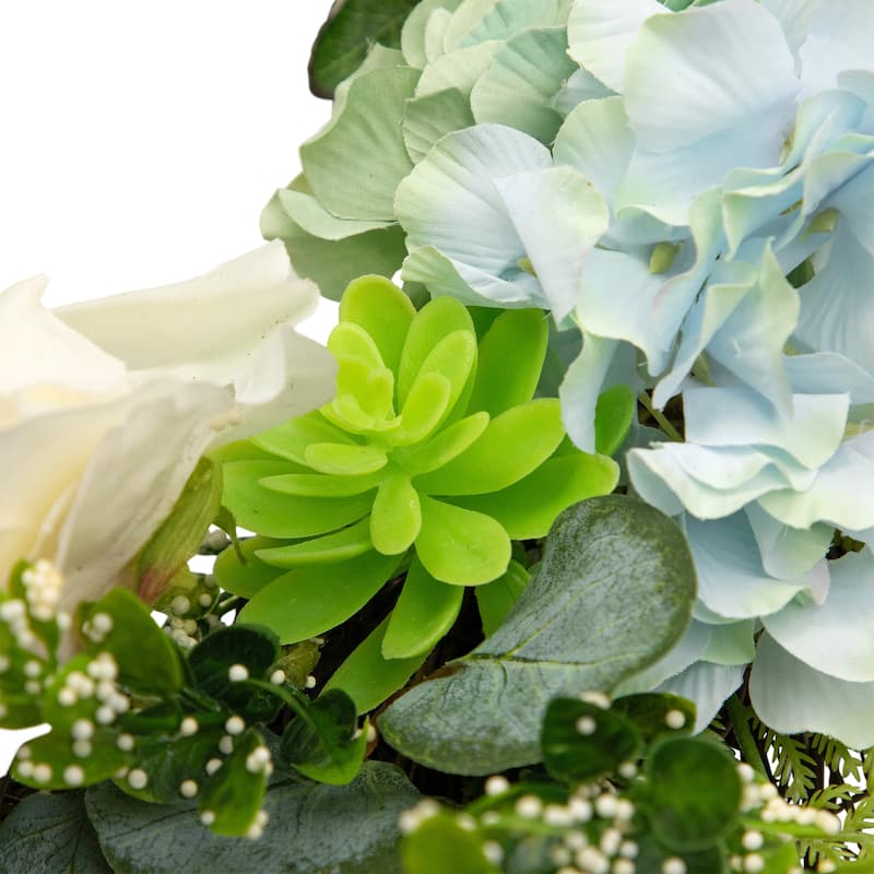 Hydrangea Rose Geranium Artificial Floral Spring Wreath White Blue 24"
