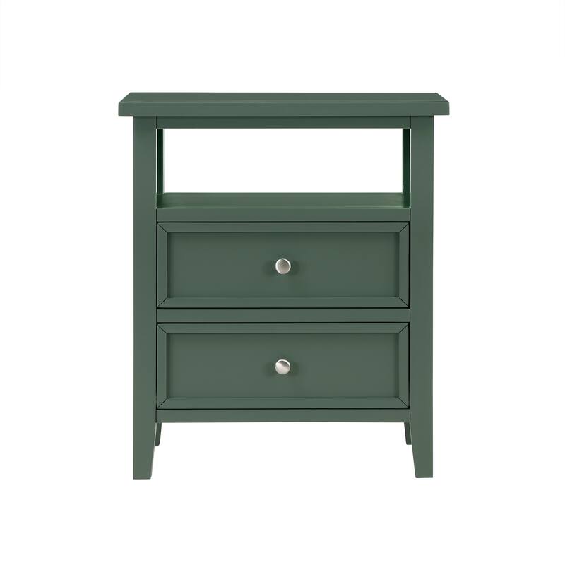 2- Drawer Nightstand with Nickel Knobs and Open Shelf Solid Wood Construction