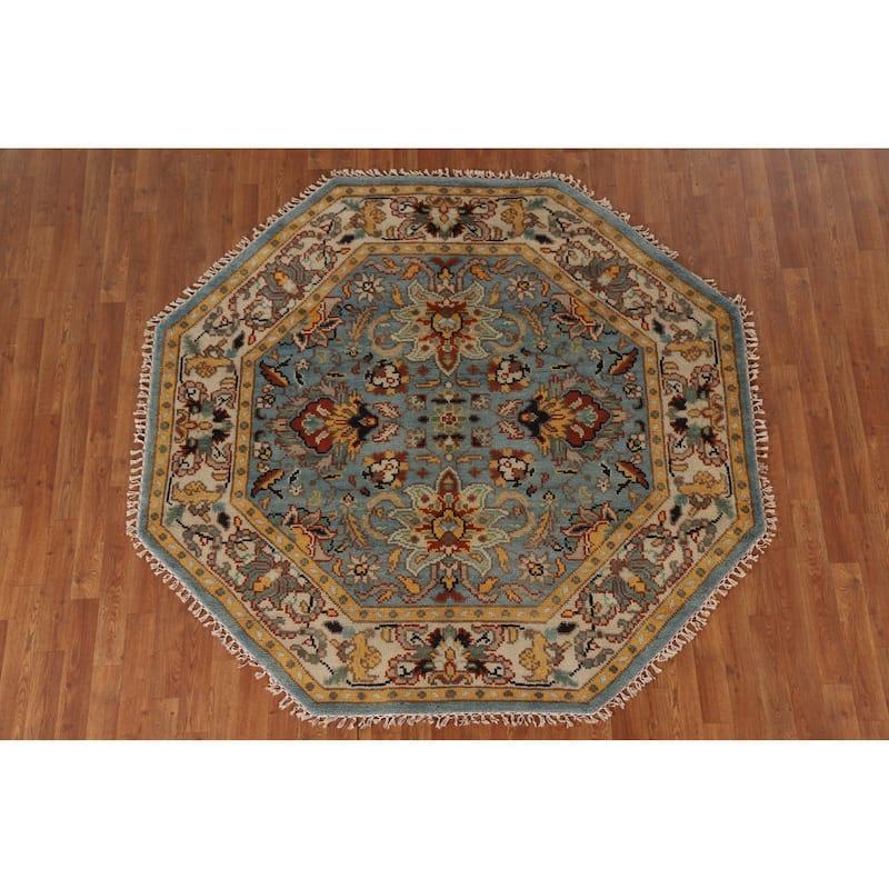 Heriz Serapi Indian Octagon Rug Hand-Knotted Wool Carpet - 6'1"x 5'11"