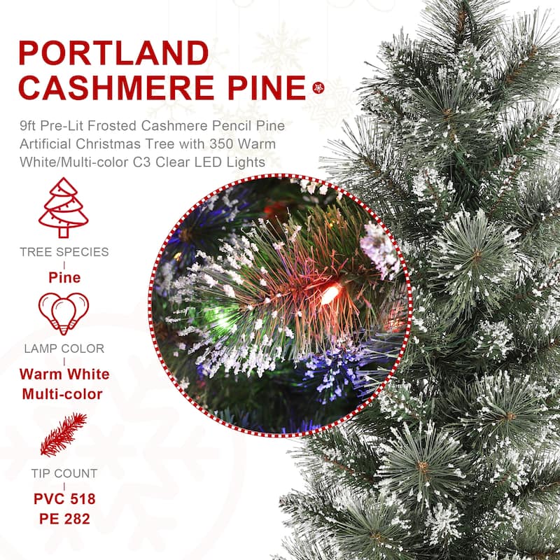 Glitzhome 7.5/9/11ft Pre-Lit Flocked Warm White & Multi-color Artificial Christmas Tree with Remote Controller