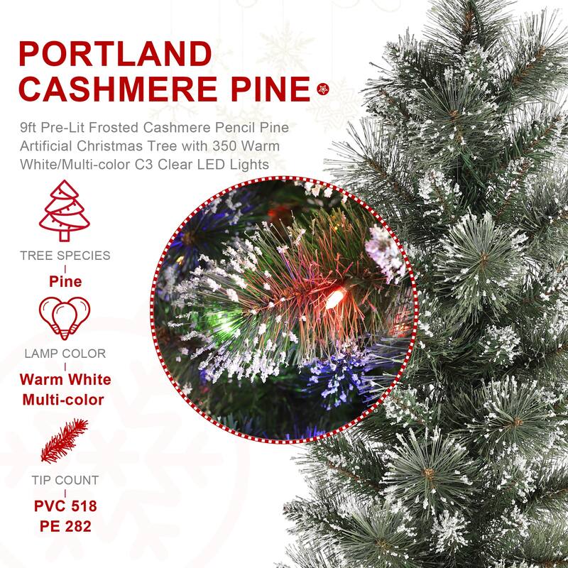 Glitzhome 7.5/9 FT Pre-Lit Frosted Cashmere Pencil Pine Artificial Christmas Tree with Clear Lights Remote Control