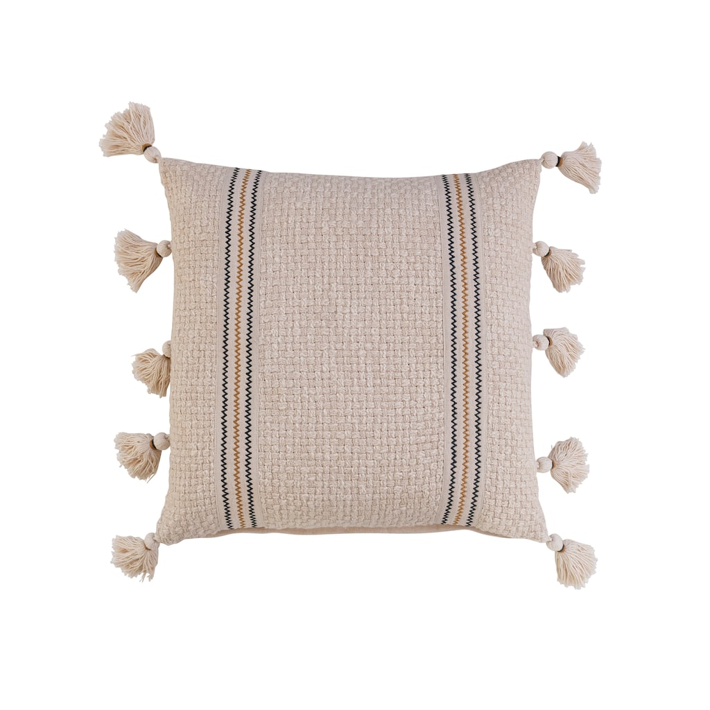 Woven Cotton Pillow with Embroidery and Tassels