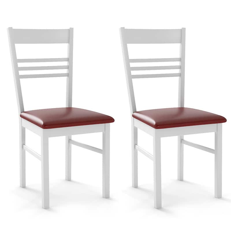 Gymax Wood Dining Chairs Set of 2 w/Rubber Wood Frame Padded Seat & - White