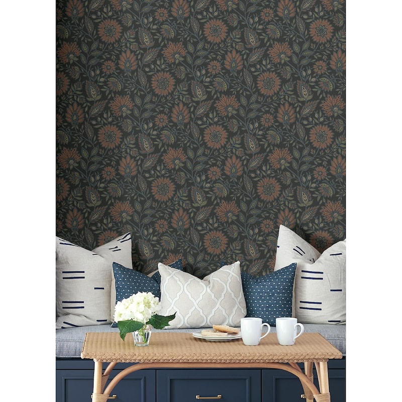 NuWallpaper Waverly Indira Aster Charcoal Peel and Stick Wallpaper - N/A