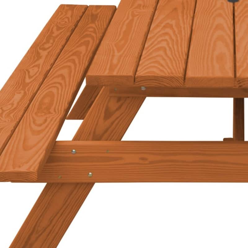 HomeRoots 94" Cedar Chest Solid Wood Outdoor Picnic Table with Umbrella Hole