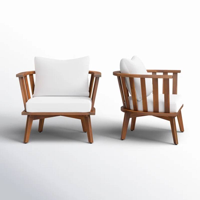 Roomfitters Outdoor Acacia Wood Patio Club Chair with Thick Waterproof Cushion, Deep Seating for Balcony