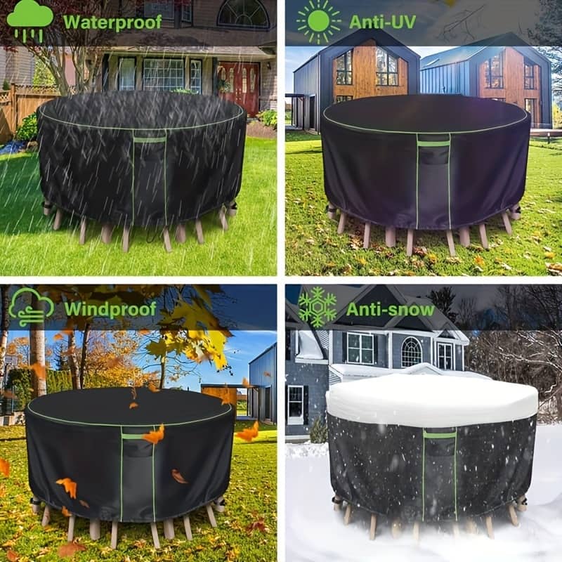 Black Polyester Patio Furniture Cover For Dining table (round)