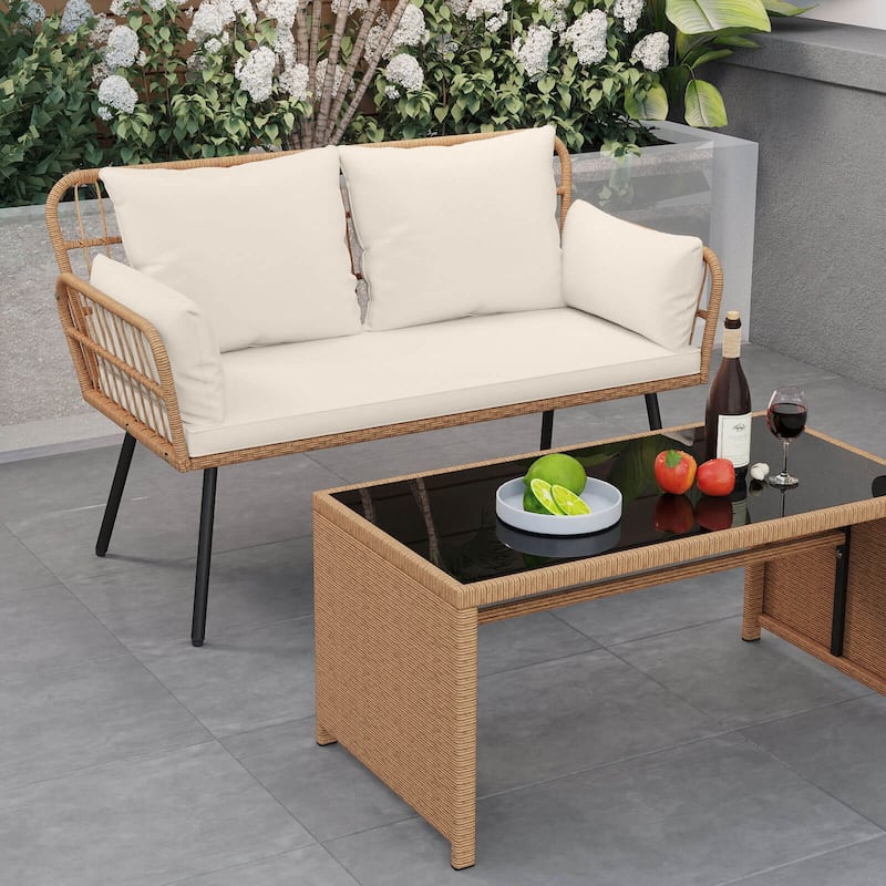 Costway Patio Wicker Loveseat Furniture with Seat Back Cushions, - See Details