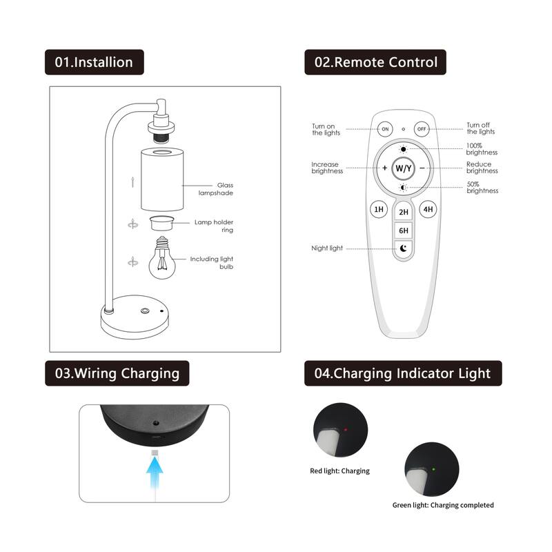 C Cattleya 2-Pack Battery-Operated Matte Black Table Lamp with Remote Control
