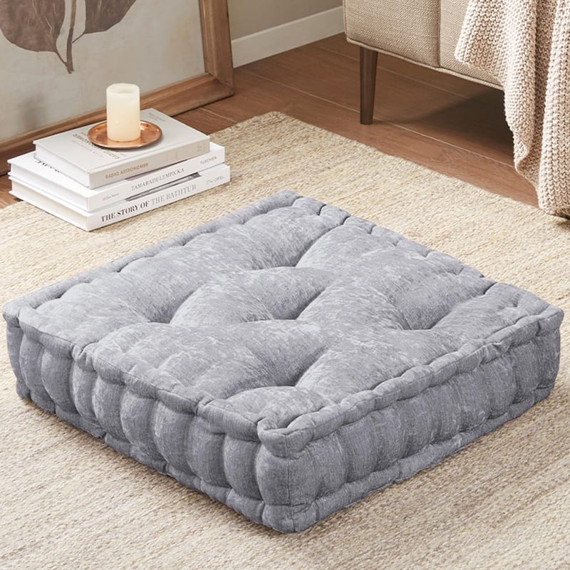Intelligent Designs Charvi Poly Chenille Square Floor Pillow Cushion - Grey