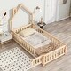 preview thumbnail 1 of 46, Twin House-Shaped Headboard Floor Bed with Fence, Fun & Safe Kids Bed Twin Natural