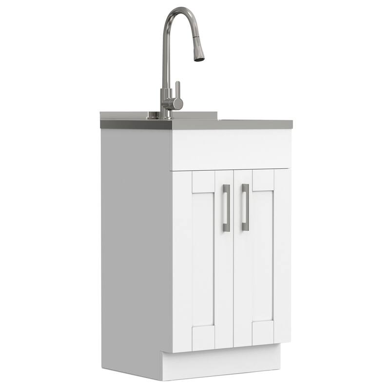 WYNDENHALL Marina Transitional Laundry Cabinet with Faucet and Stainless Steel Sink